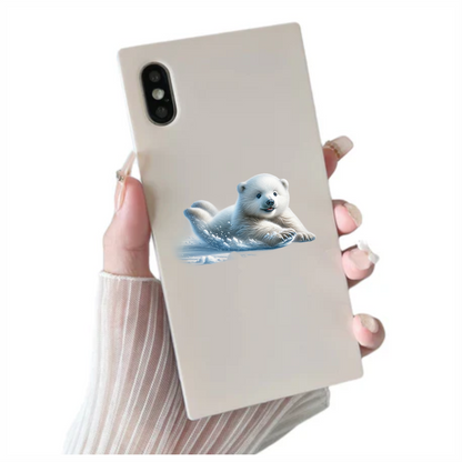 White Polar Bear Cub Sliding Snow Vinyl Sticker Decal