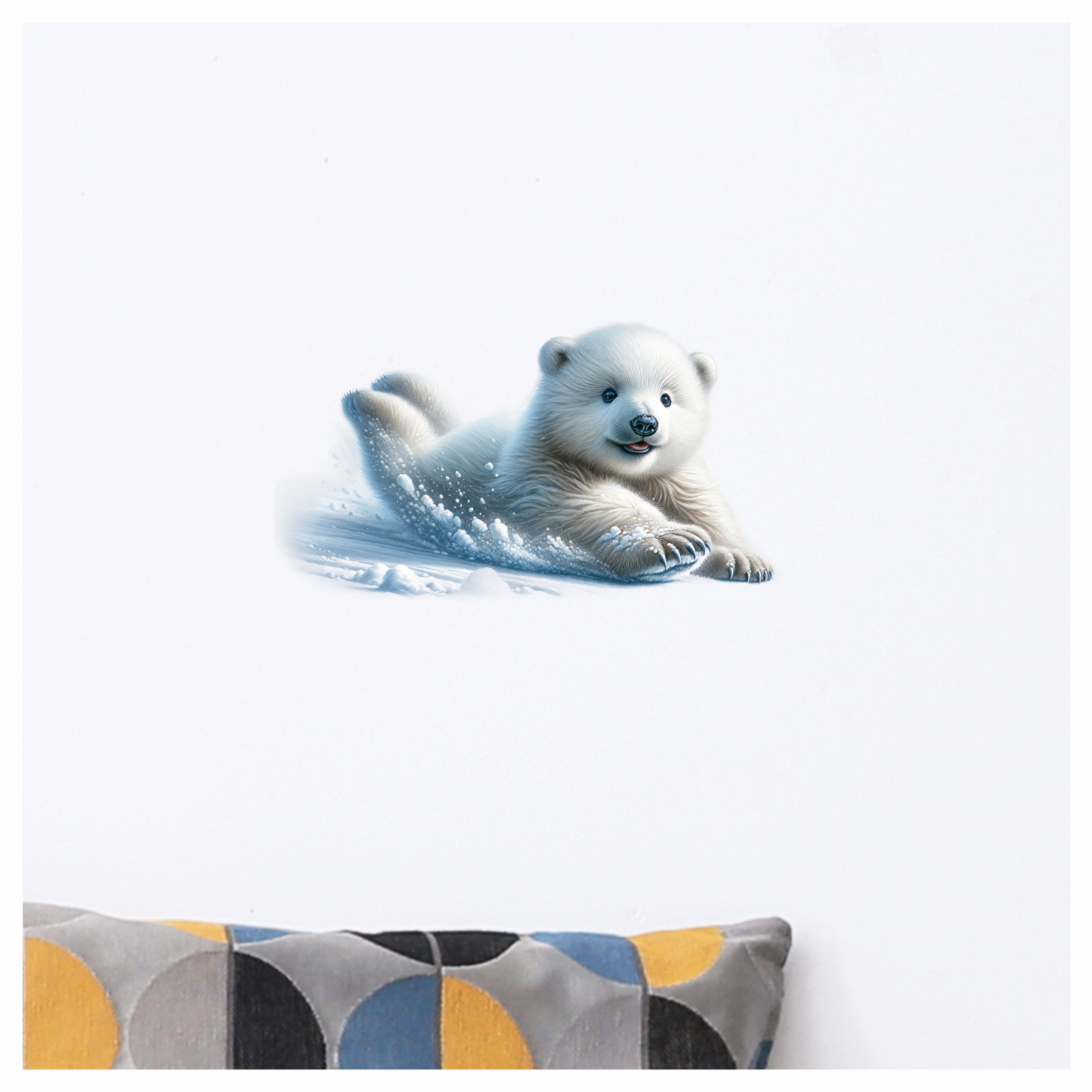White Polar Bear Cub Sliding Snow Vinyl Sticker Decal