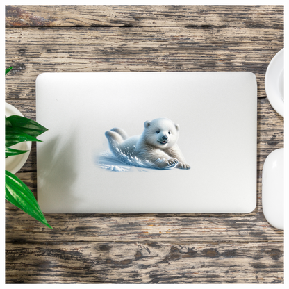 White Polar Bear Cub Sliding Snow Vinyl Sticker Decal