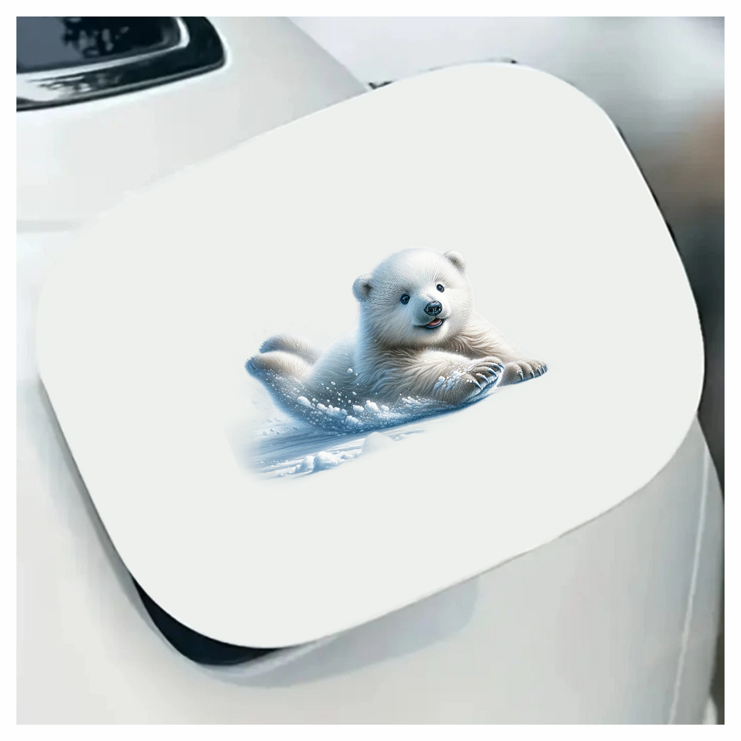 White Polar Bear Cub Sliding Snow Vinyl Sticker Decal