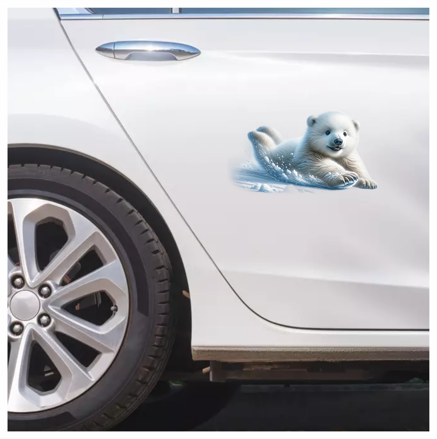 White Polar Bear Cub Sliding Snow Vinyl Sticker Decal