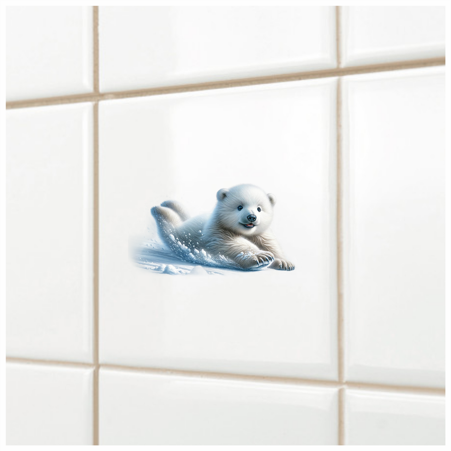 White Polar Bear Cub Sliding Snow Vinyl Sticker Decal