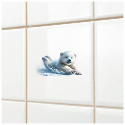 White Polar Bear Cub Sliding Snow Vinyl Sticker Decal
