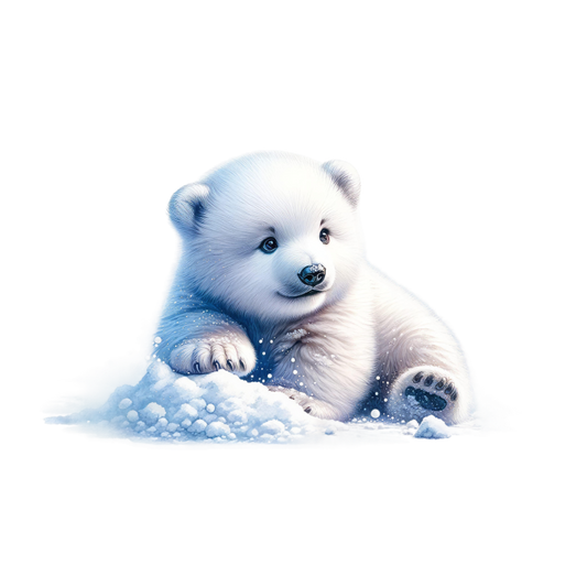 White Polar Bear Cub Sitting Snow Vinyl Sticker Decal