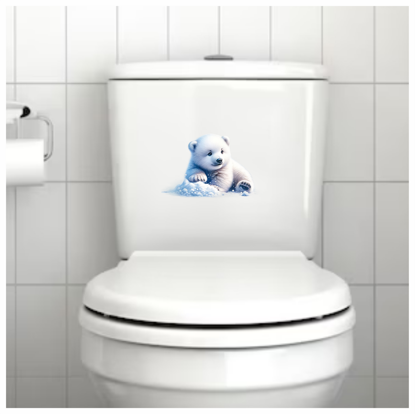 White Polar Bear Cub Sitting Snow Vinyl Sticker Decal