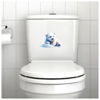 White Polar Bear Cub Sitting Snow Vinyl Sticker Decal