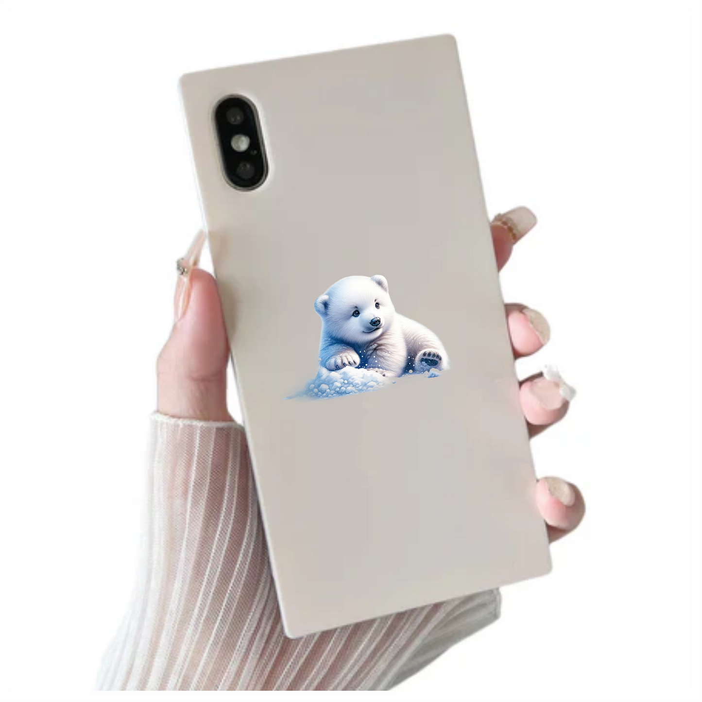 White Polar Bear Cub Sitting Snow Vinyl Sticker Decal