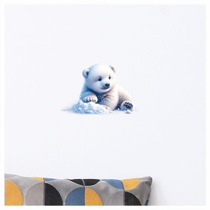 White Polar Bear Cub Sitting Snow Vinyl Sticker Decal