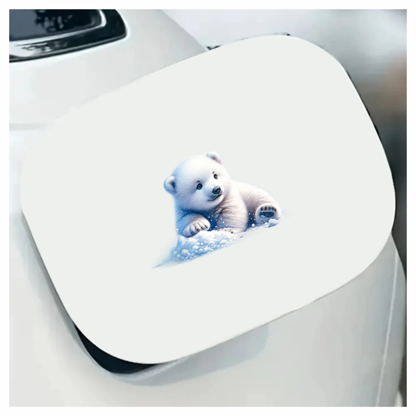 White Polar Bear Cub Sitting Snow Vinyl Sticker Decal