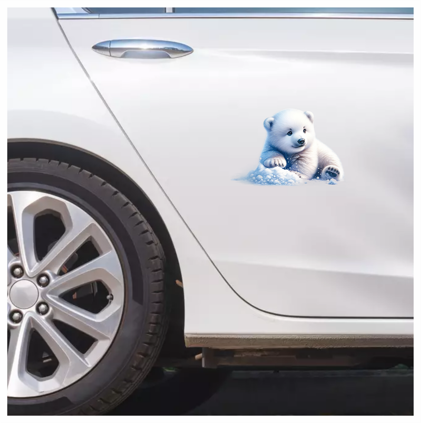 White Polar Bear Cub Sitting Snow Vinyl Sticker Decal