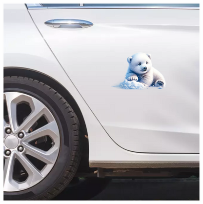 White Polar Bear Cub Sitting Snow Vinyl Sticker Decal