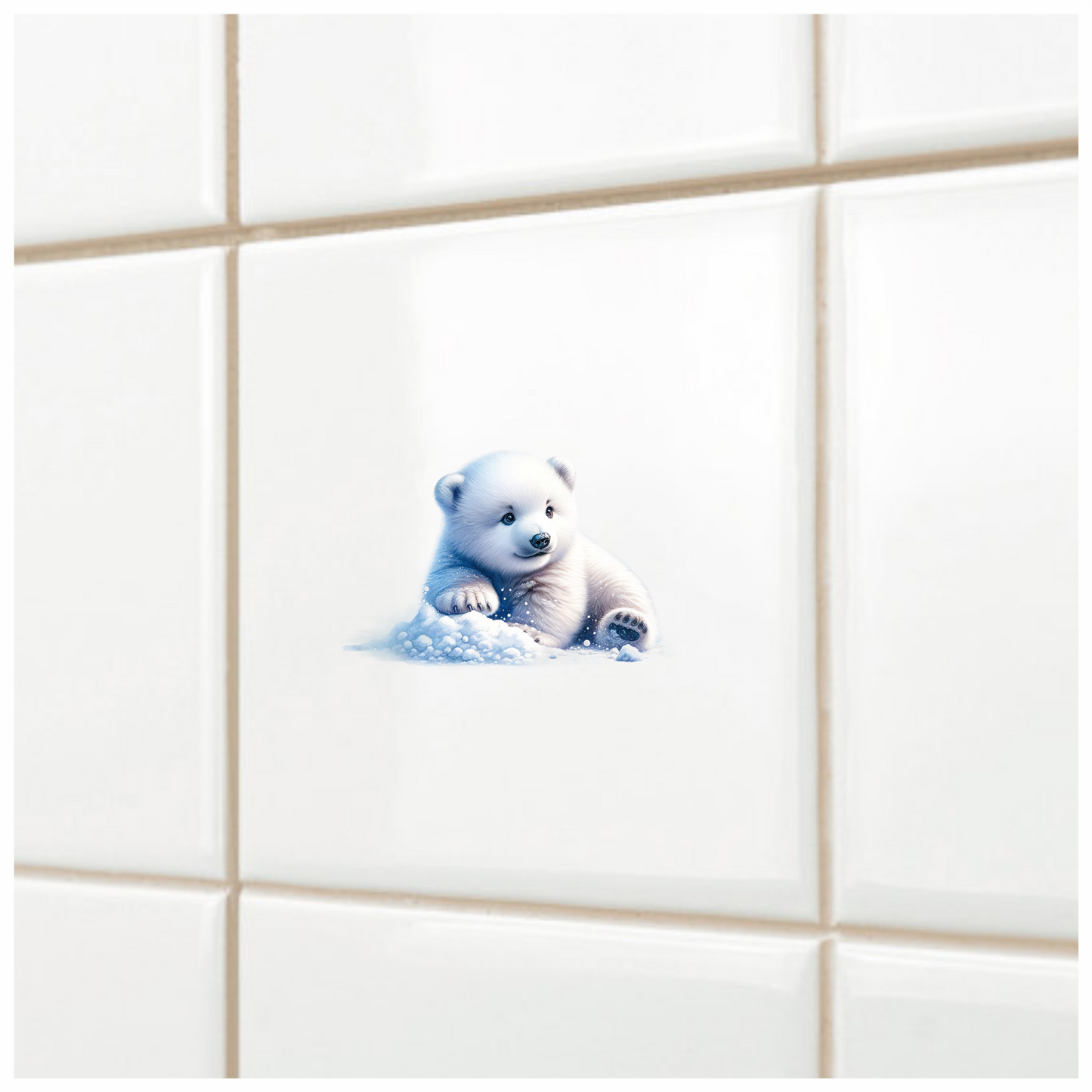 White Polar Bear Cub Sitting Snow Vinyl Sticker Decal