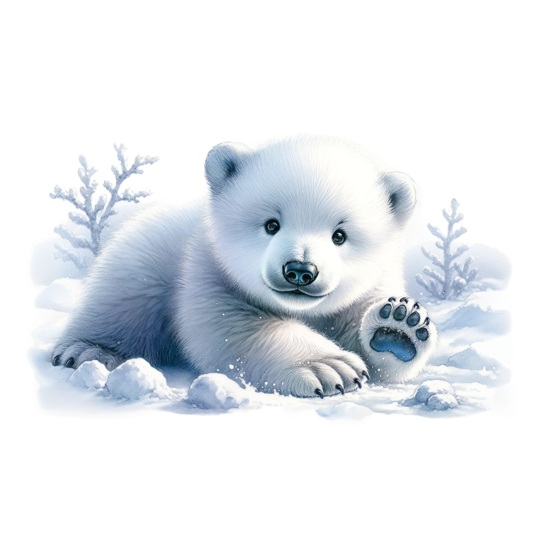 White Polar Bear Cub Waving Snow Vinyl Sticker Decal
