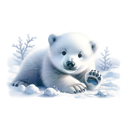 White Polar Bear Cub Waving Snow Vinyl Sticker Decal