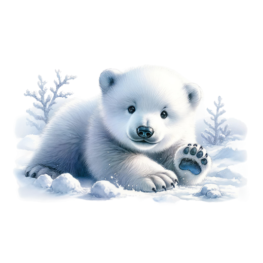 White Polar Bear Cub Waving Snow Vinyl Sticker Decal