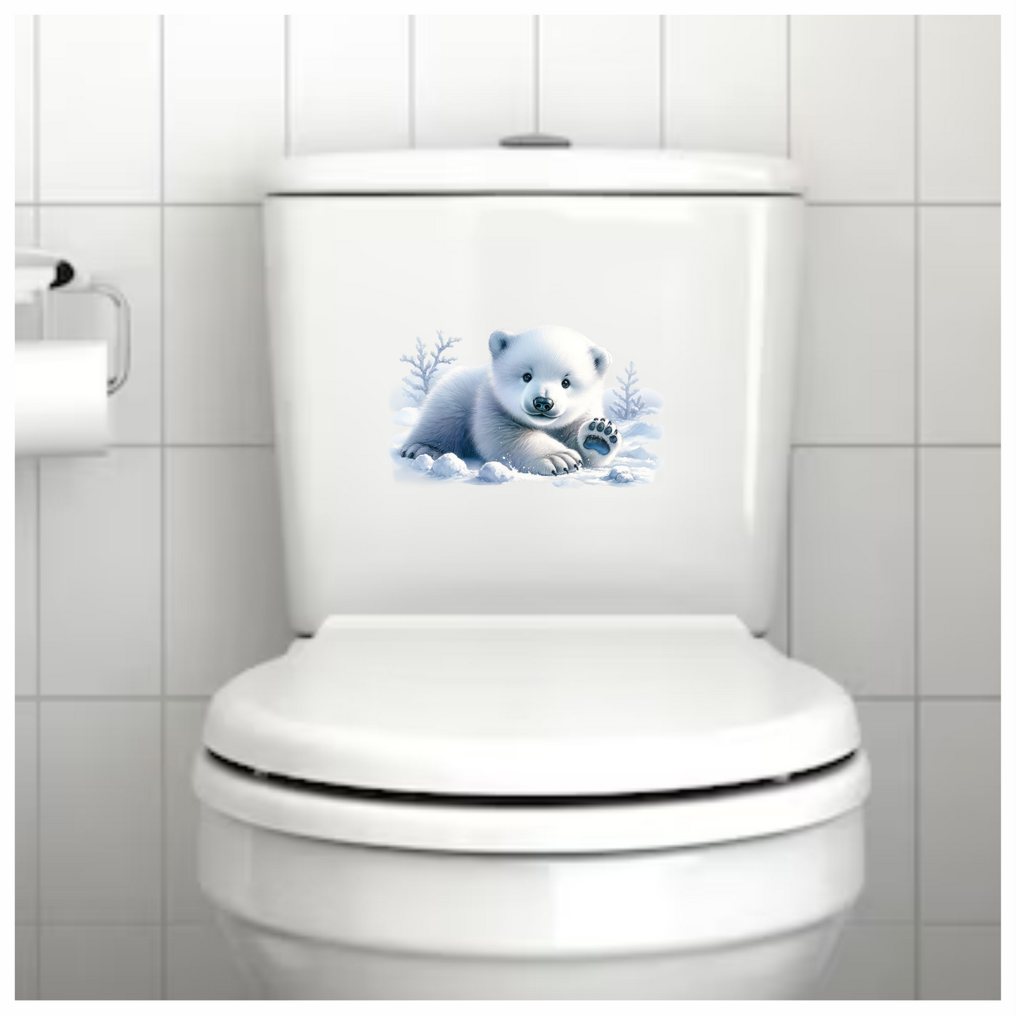White Polar Bear Cub Waving Snow Vinyl Sticker Decal
