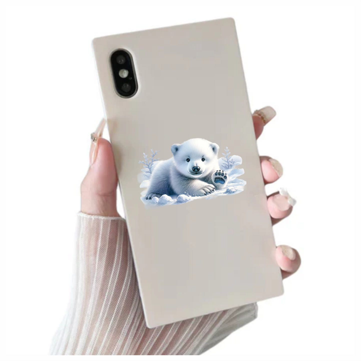 White Polar Bear Cub Waving Snow Vinyl Sticker Decal