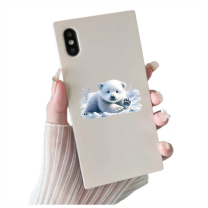 White Polar Bear Cub Waving Snow Vinyl Sticker Decal