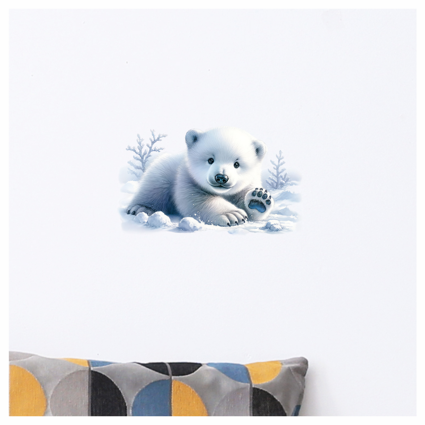 White Polar Bear Cub Waving Snow Vinyl Sticker Decal
