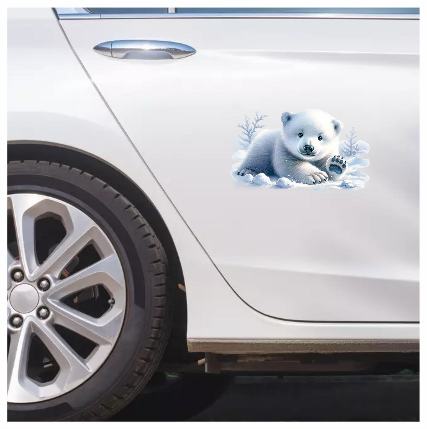 White Polar Bear Cub Waving Snow Vinyl Sticker Decal