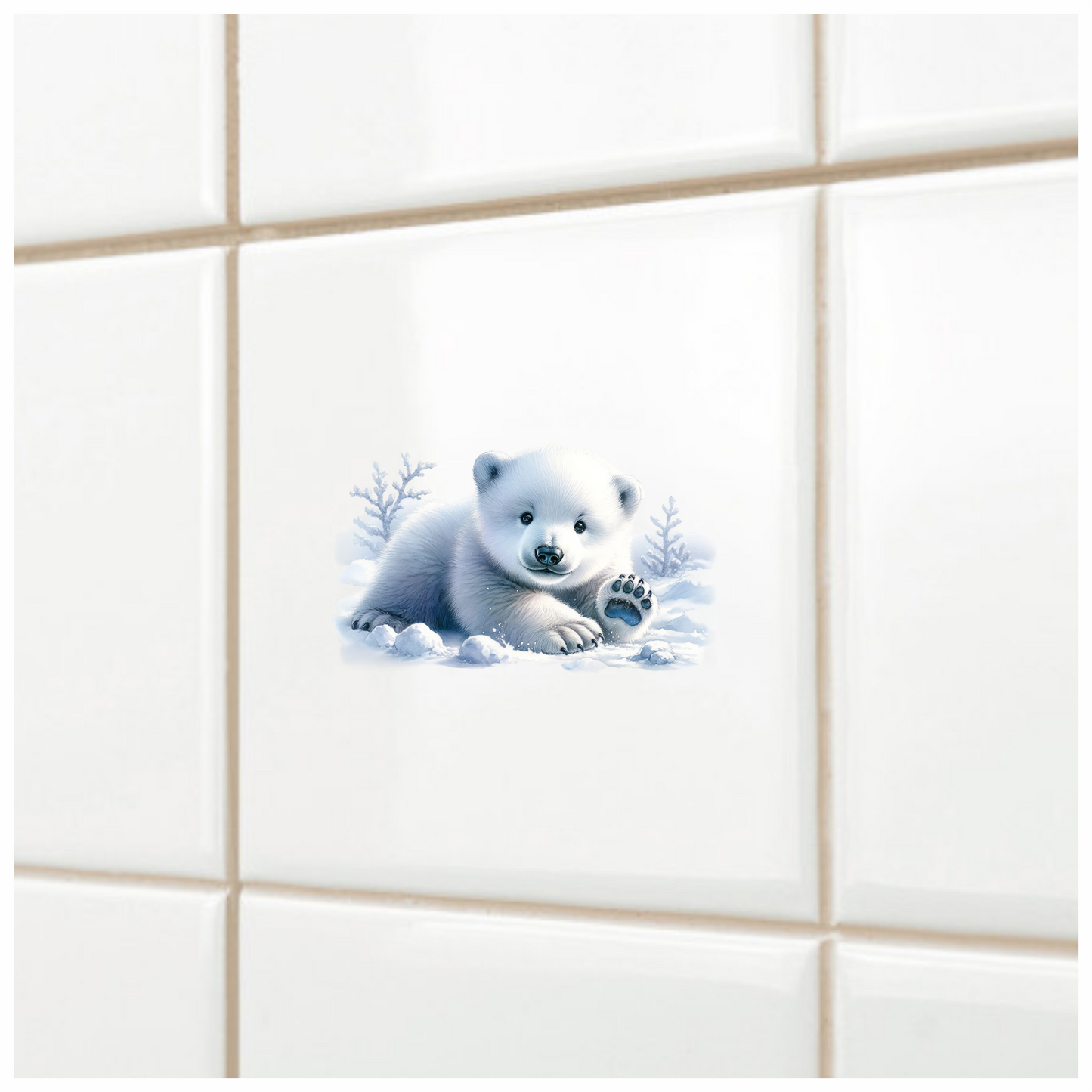 White Polar Bear Cub Waving Snow Vinyl Sticker Decal