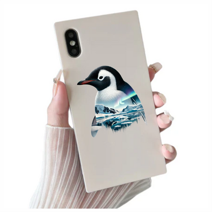 Black White Penguin Arctic Landscape Aurora Vinyl Sticker Decal