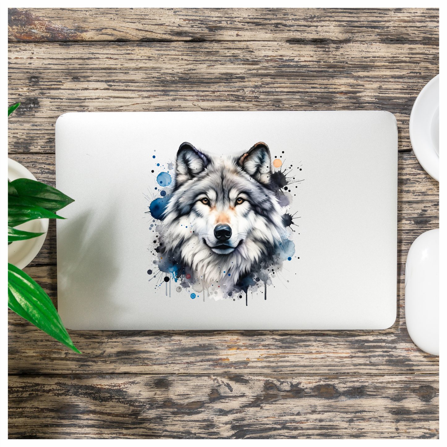 Grey Wolf Face Paint Splash Vinyl Sticker Decal