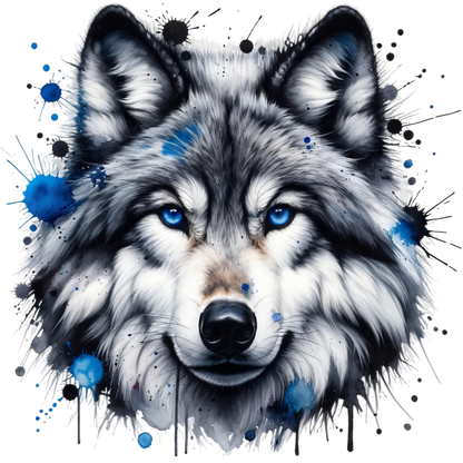 Grey Wolf Face Blue Eyes Vinyl Sticker Decal