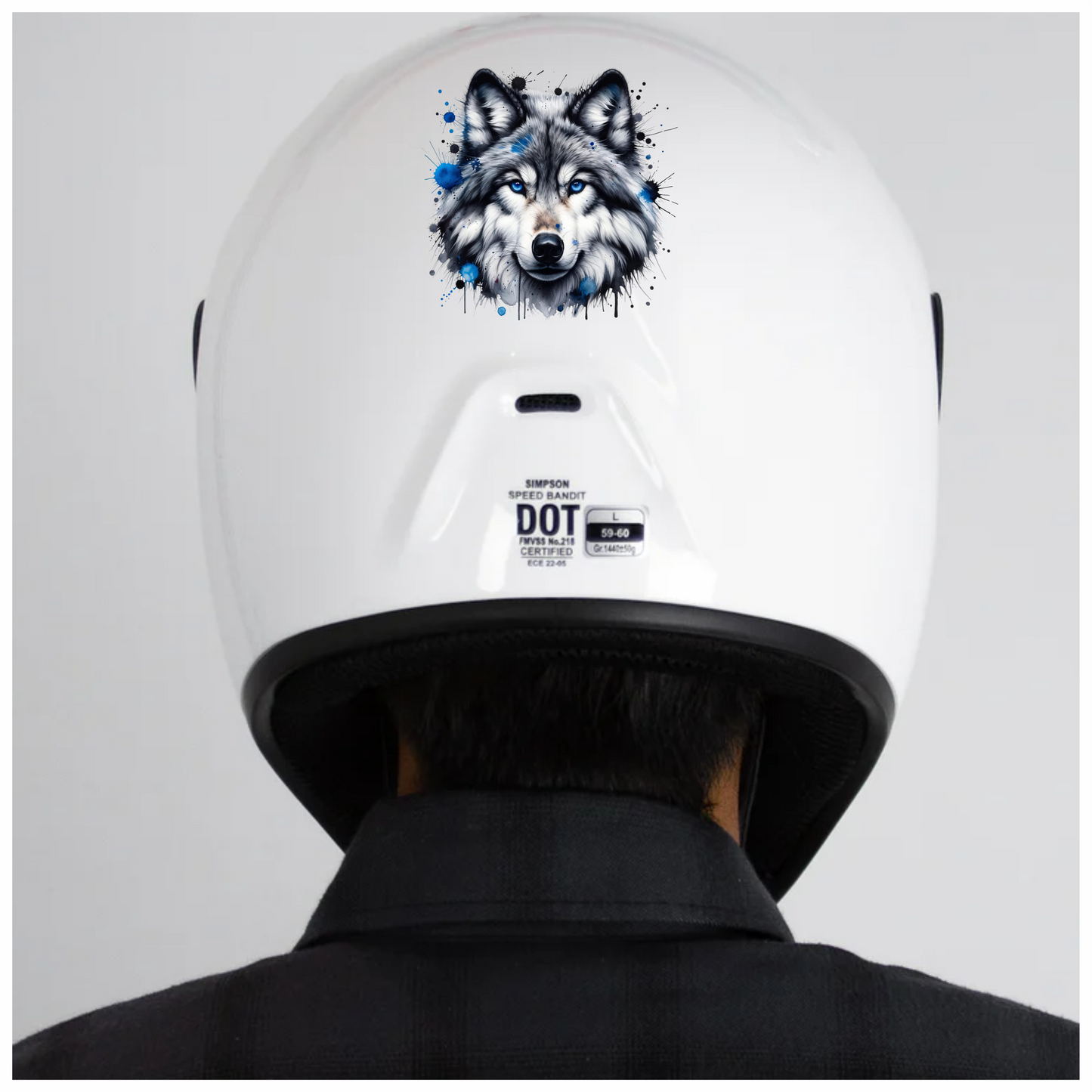 Grey Wolf Face Blue Eyes Vinyl Sticker Decal