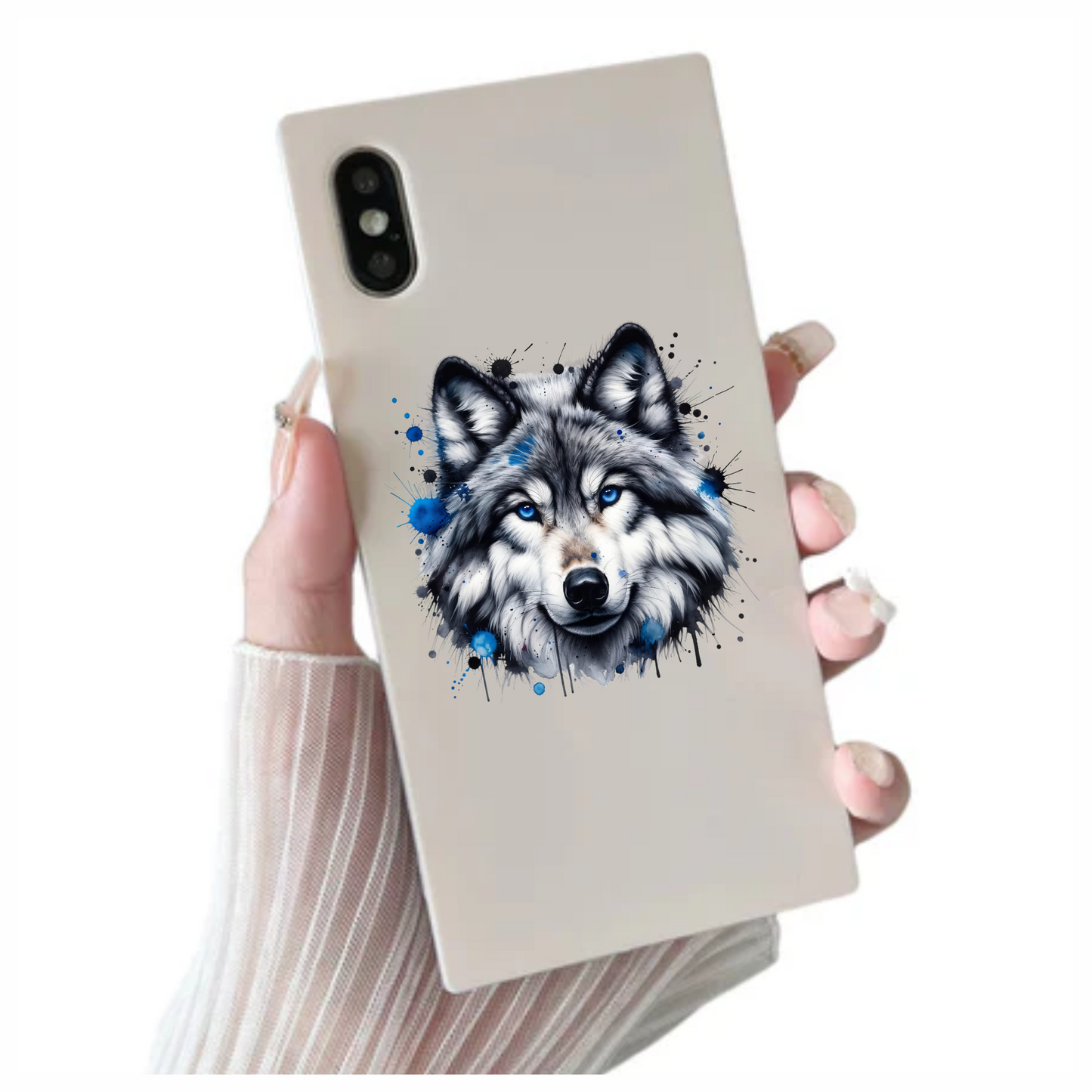 Grey Wolf Face Blue Eyes Vinyl Sticker Decal