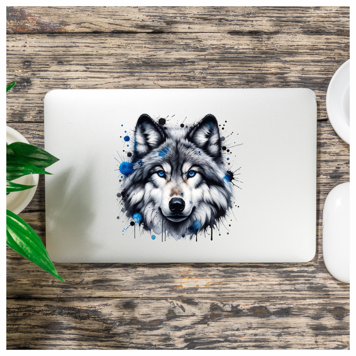 Grey Wolf Face Blue Eyes Vinyl Sticker Decal