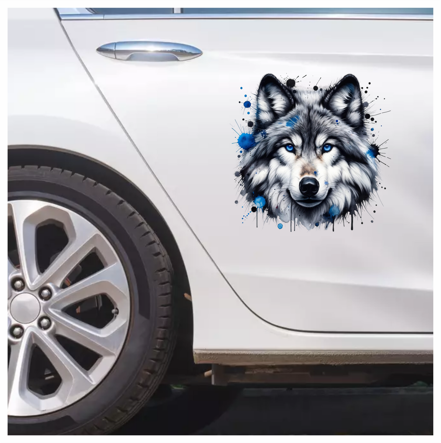 Grey Wolf Face Blue Eyes Vinyl Sticker Decal