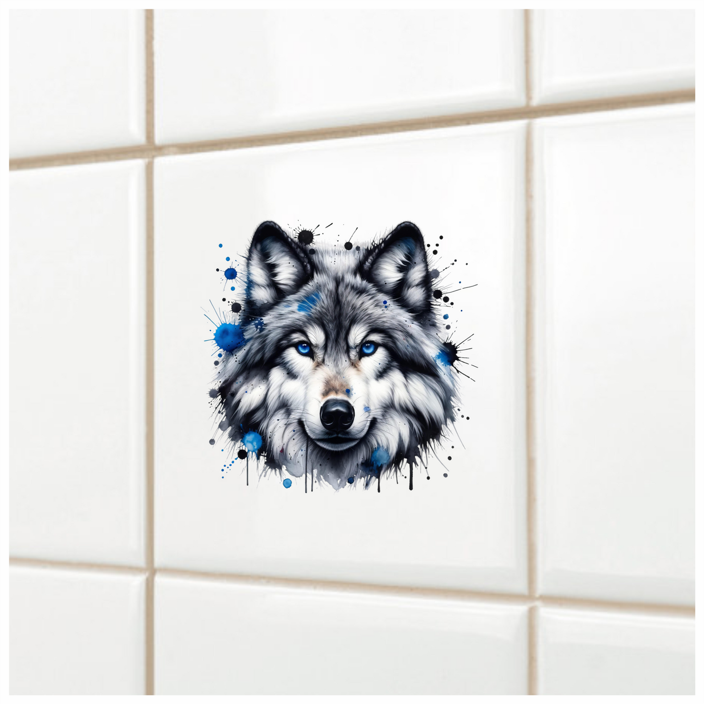 Grey Wolf Face Blue Eyes Vinyl Sticker Decal