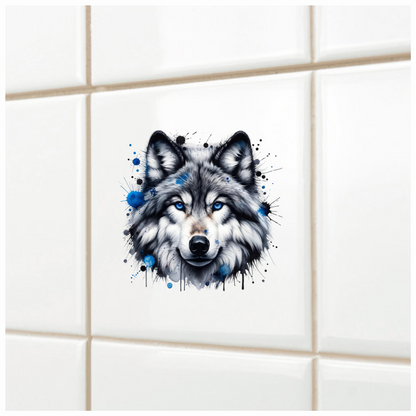 Grey Wolf Face Blue Eyes Vinyl Sticker Decal