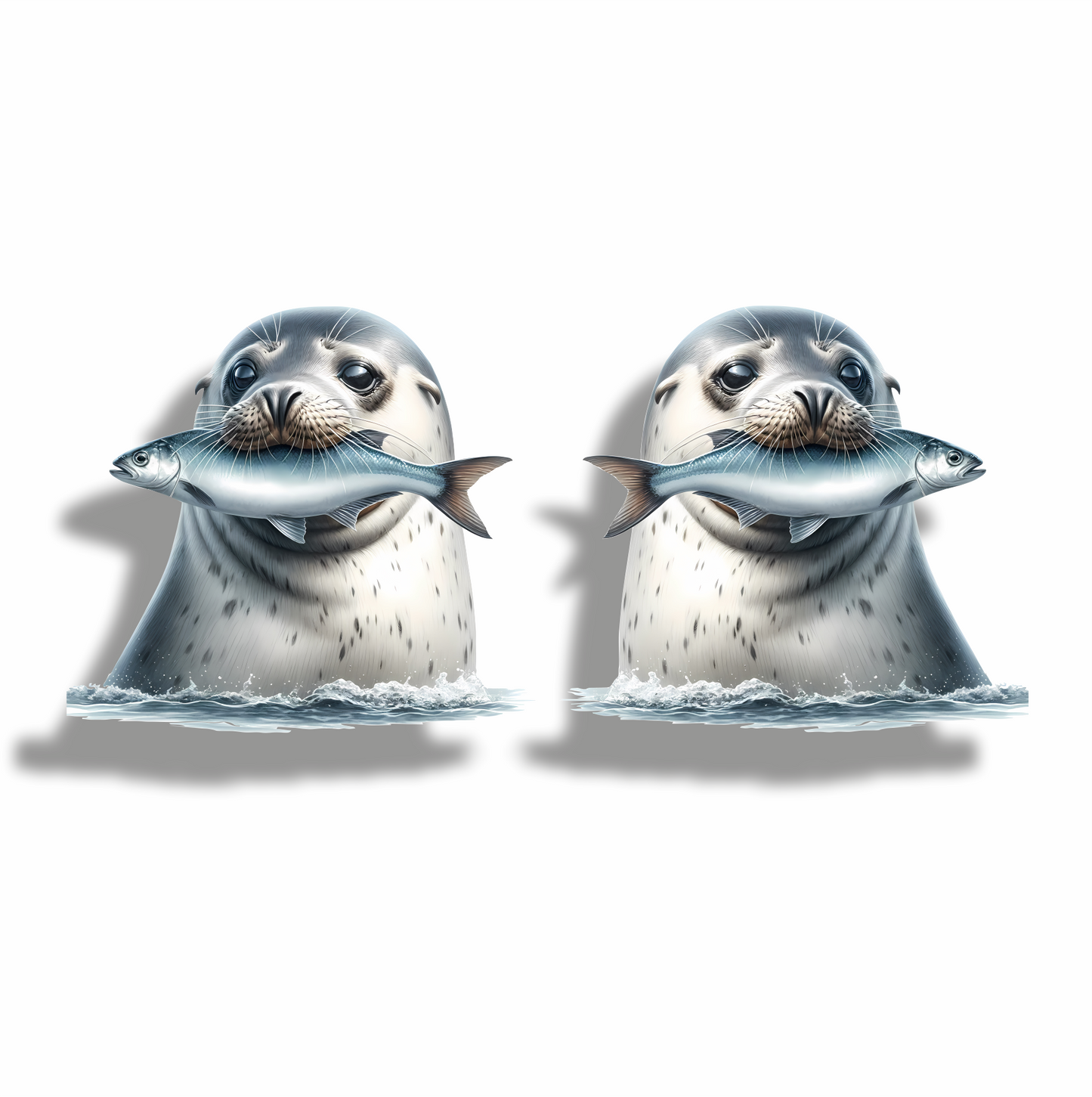 Grey Seal Holding Fish In Water Vinyl Sticker Decal