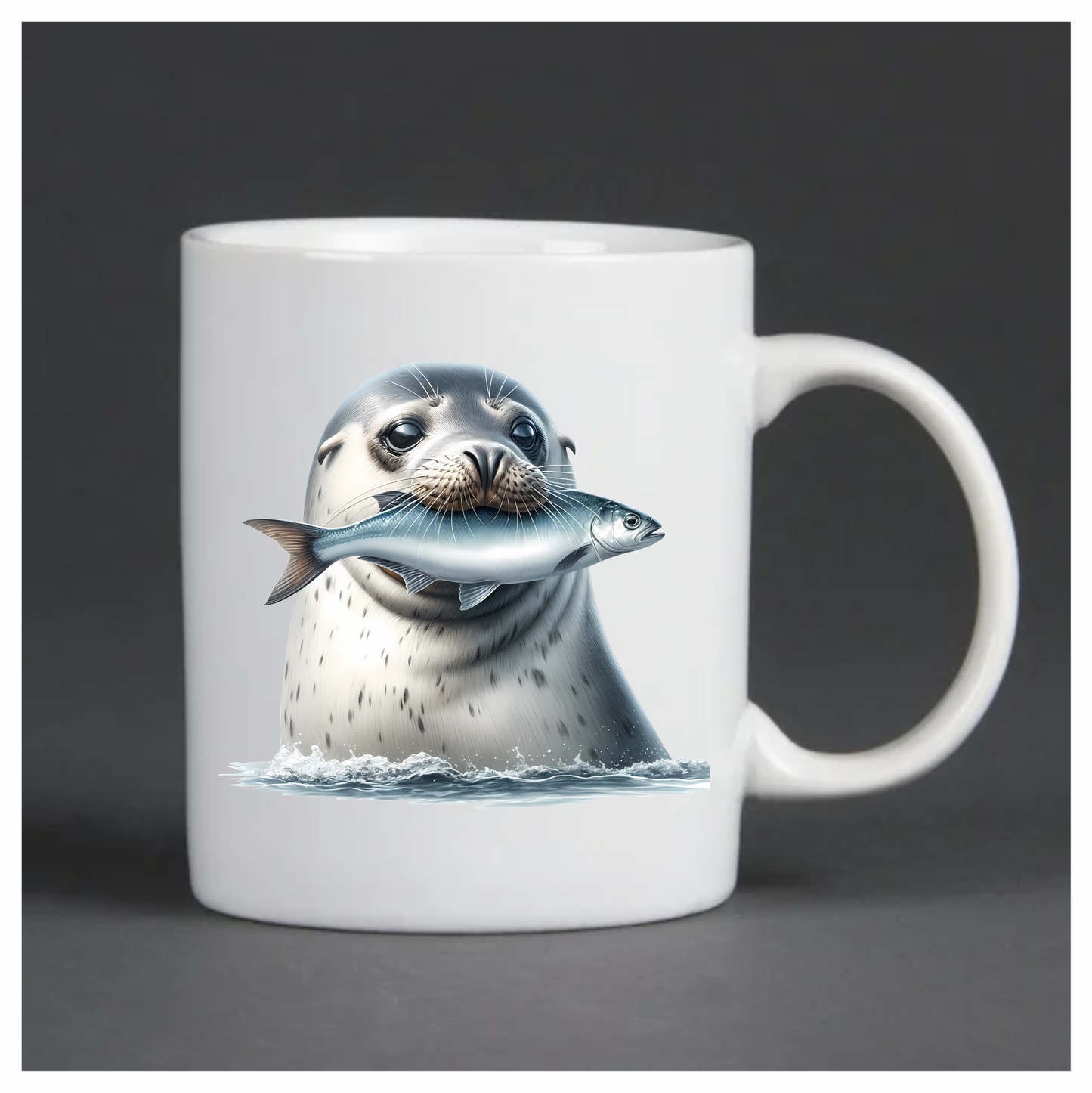 Grey Seal Holding Fish In Water Vinyl Sticker Decal