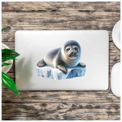 Grey Seal Lying On Ice Block Vinyl Sticker Decal