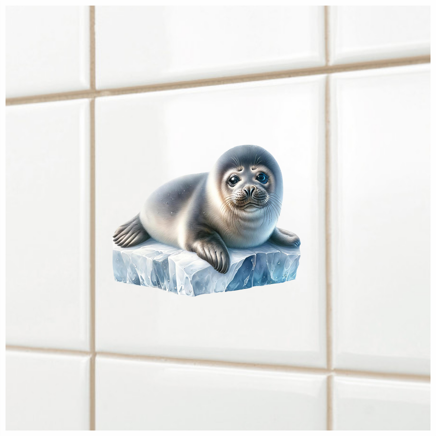 Grey Seal Lying On Ice Block Vinyl Sticker Decal