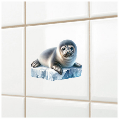 Grey Seal Lying On Ice Block Vinyl Sticker Decal