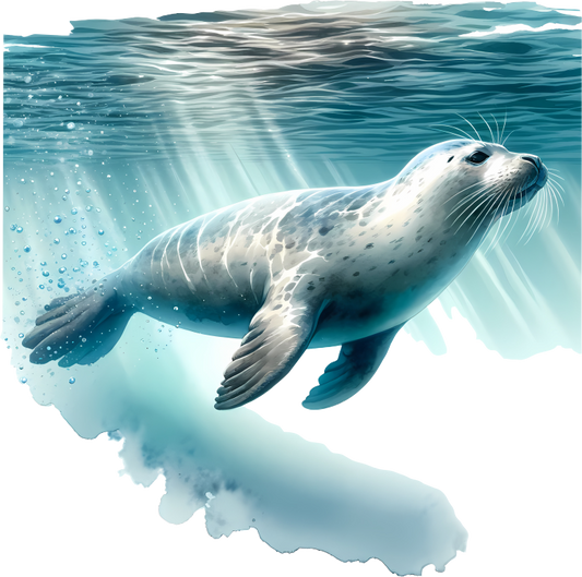 Grey Seal Swimming Under Blue Water Vinyl Sticker Decal
