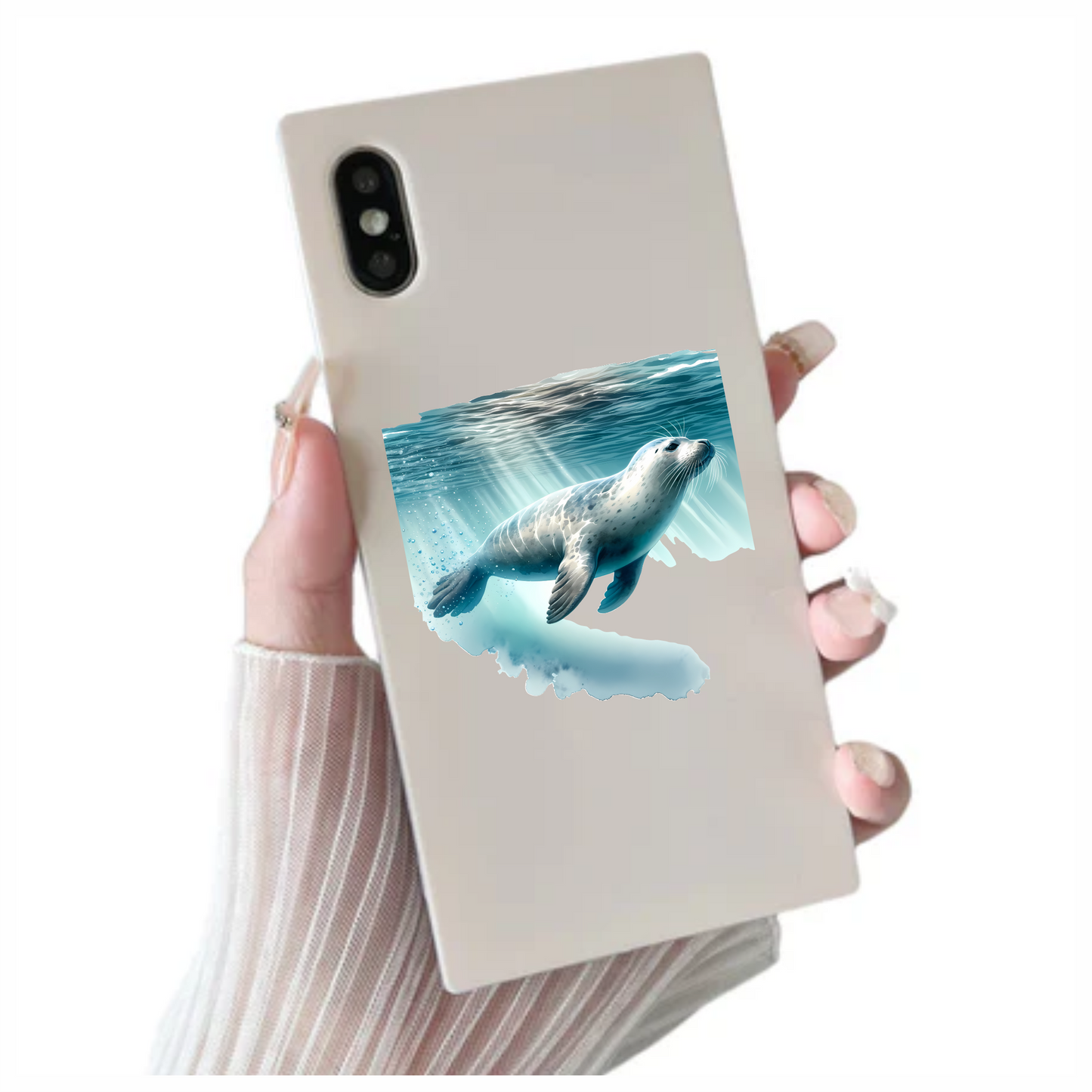 Grey Seal Swimming Under Blue Water Vinyl Sticker Decal