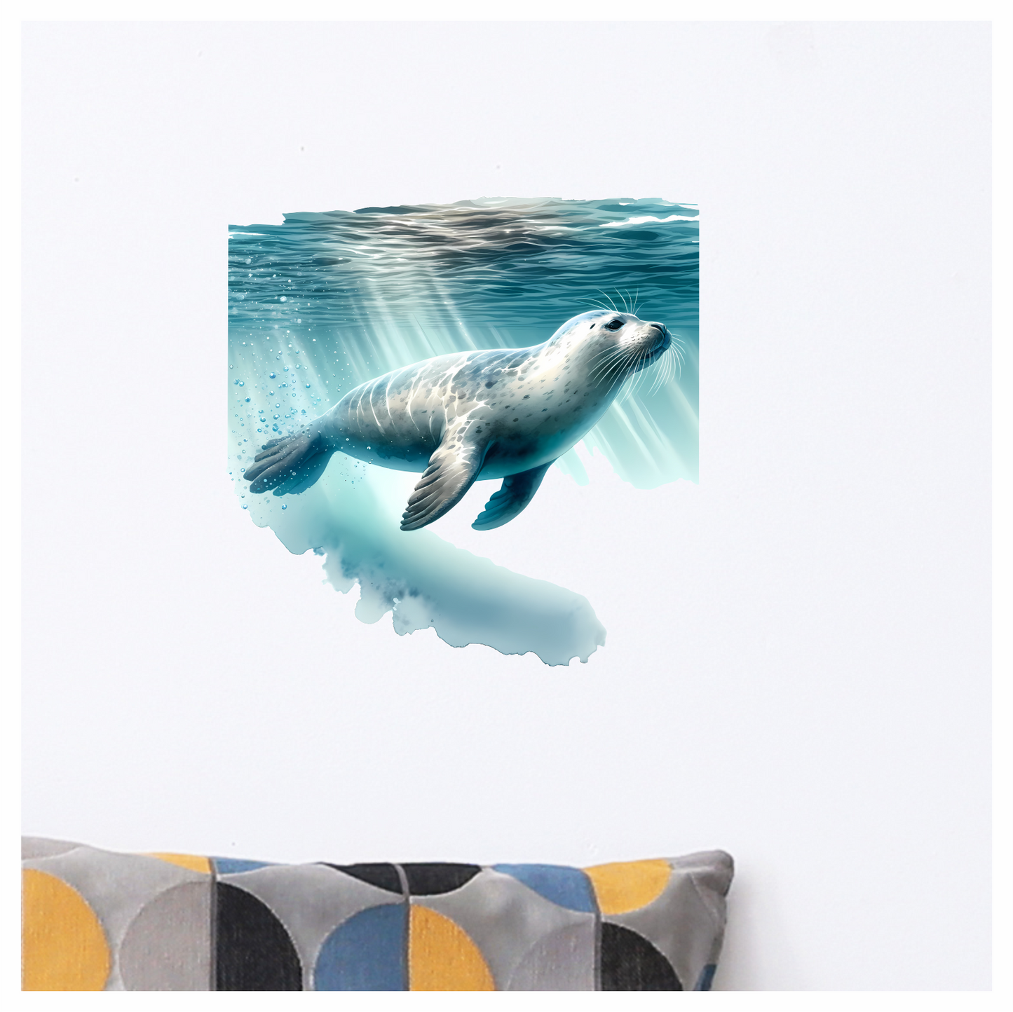 Grey Seal Swimming Under Blue Water Vinyl Sticker Decal