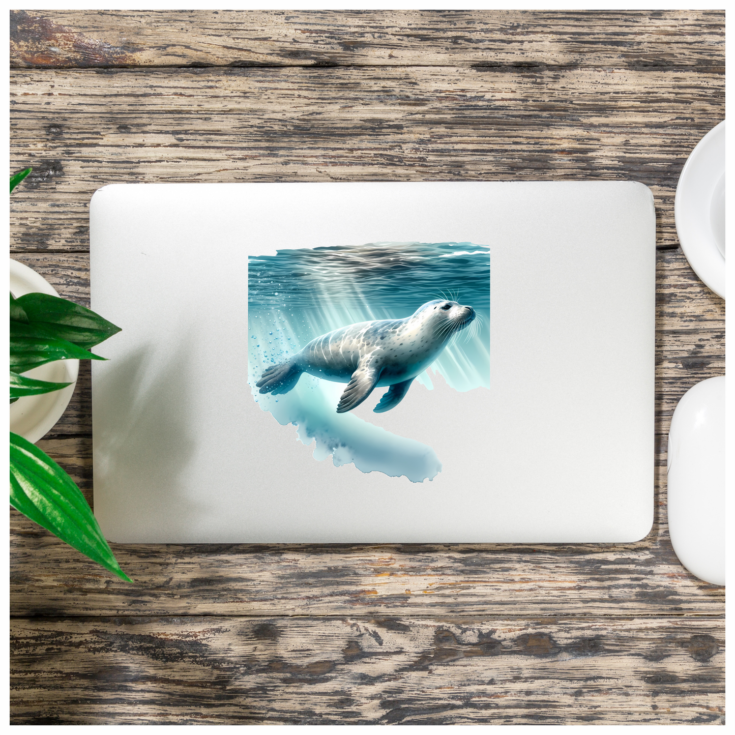 Grey Seal Swimming Under Blue Water Vinyl Sticker Decal