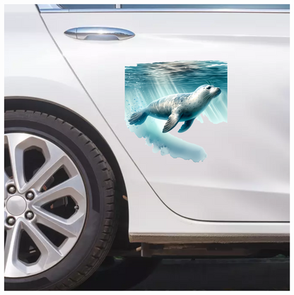 Grey Seal Swimming Under Blue Water Vinyl Sticker Decal