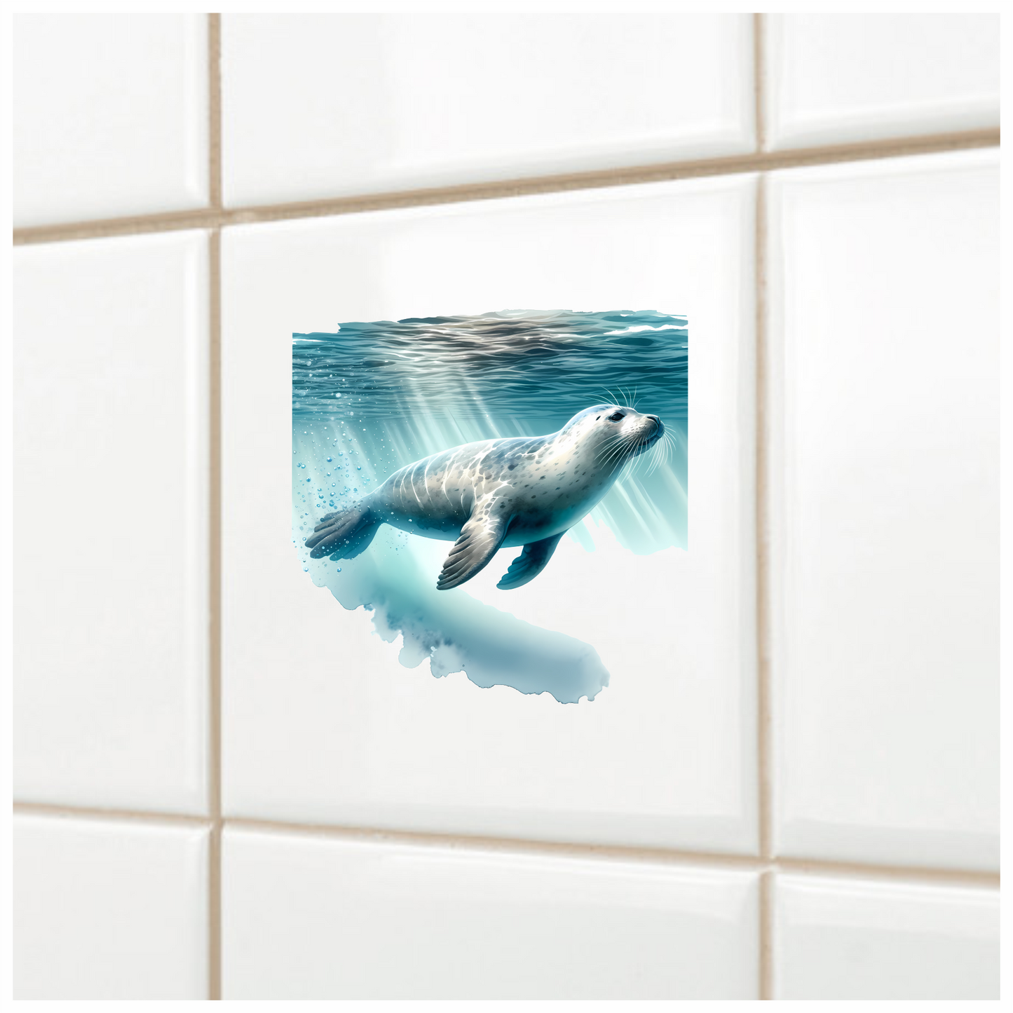 Grey Seal Swimming Under Blue Water Vinyl Sticker Decal