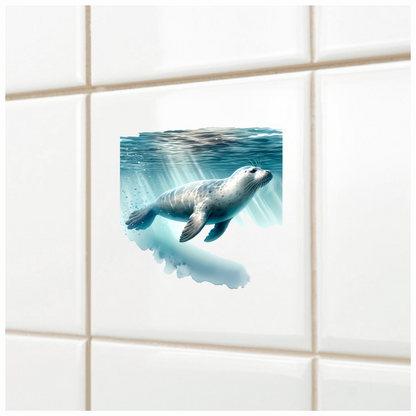 Grey Seal Swimming Under Blue Water Vinyl Sticker Decal