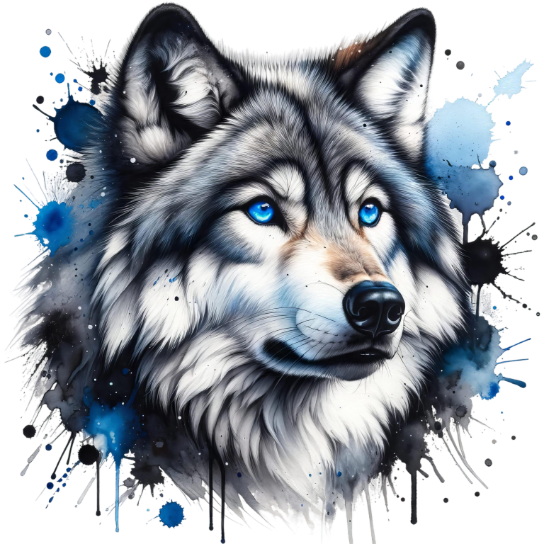 Grey Wolf Face Blue Eyes Splash Vinyl Sticker Decal