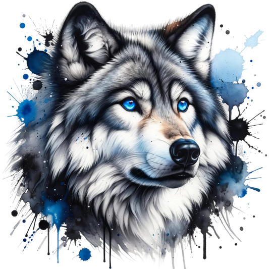 Grey Wolf Face Blue Eyes Splash Vinyl Sticker Decal