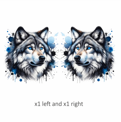 Grey Wolf Face Blue Eyes Splash Vinyl Sticker Decal
