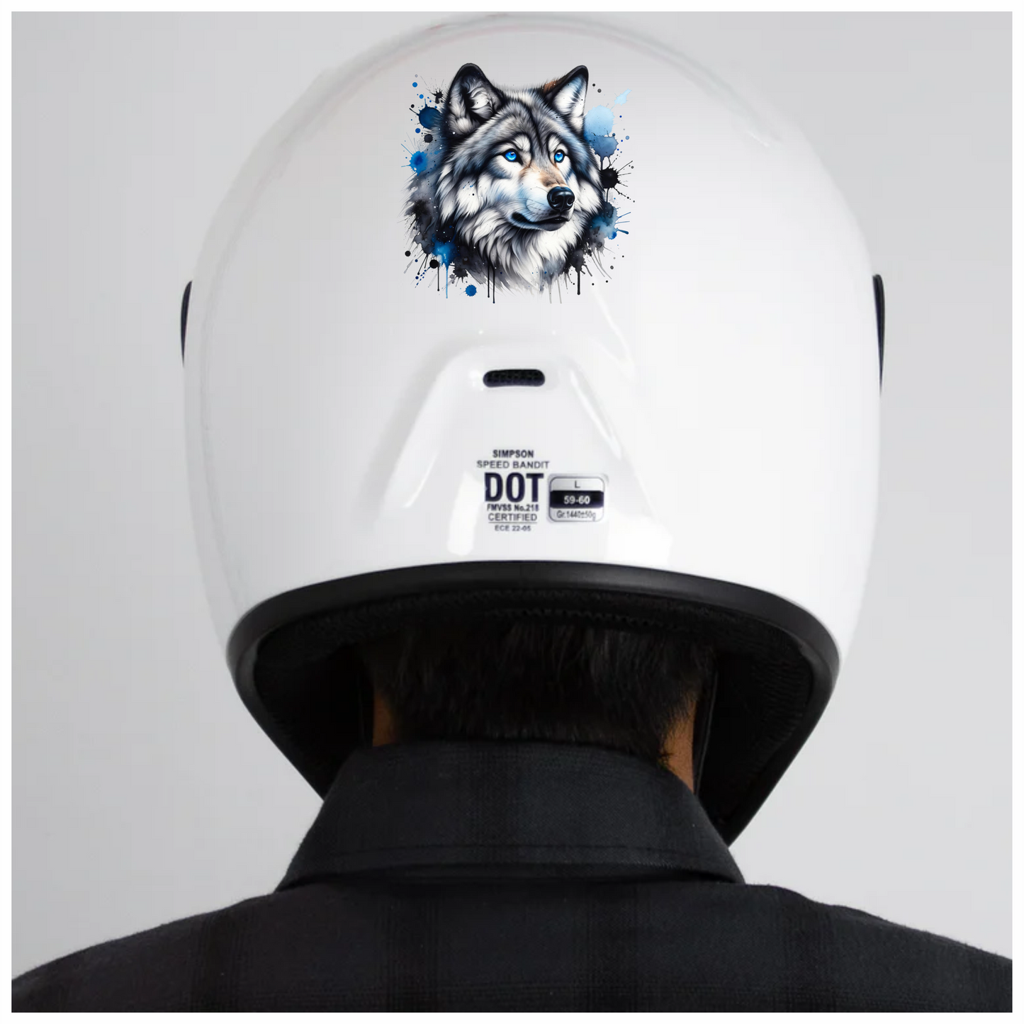Grey Wolf Face Blue Eyes Splash Vinyl Sticker Decal